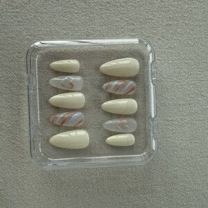 Cream and Striped Press-On Nails